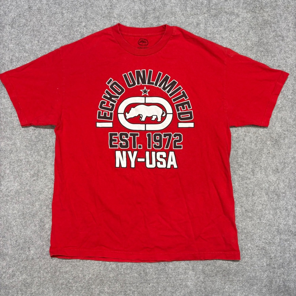Ecko Unltd T Shirt Mens XL Red Graphic Rhino Logo Est 1972 NY-USA Streetwear